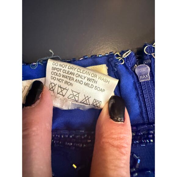 Vintage Brilliante by J.A. Beaded Dress Royal Blue Chiffon & Sequins 1X - Picture 4 of 6